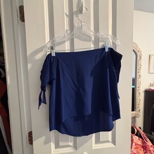 Amanda Uprichard Blue Off-Shoulder Blouse